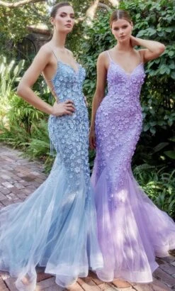 Andrea And Leo A1201 - Floral Appliqued Lace-Up Prom Gown -Wedding Dress Shop andrea and leo a1201 floral appliqued lace up prom gown special occasion dress 2 blue 31972129439827