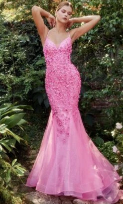 Andrea And Leo A1201 - Floral Appliqued Lace-Up Prom Gown