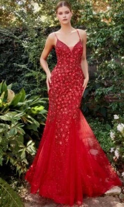 Andrea And Leo A1201 - Floral Appliqued Lace-Up Prom Gown -Wedding Dress Shop andrea and leo a1201 floral appliqued lace up prom gown special occasion dress 2 red 31972129374291