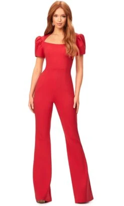 Ashley Lauren 11218 - Puff Sleeve Scuba Jumpsuit -Wedding Dress Shop ashley lauren 11218 puff sleeve scuba jumpsuit special occasion dress 0 red 31692360613971