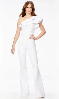 Ashley Lauren 11222 - Ruffled Asymmetric Jumpsuit -Wedding Dress Shop ashley lauren 11222 ruffled asymmetric jumpsuit special occasion dress 00 white 30941400268883