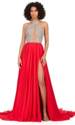 Ashley Lauren 11248 - High Neck Beaded Chiffon Gown -Wedding Dress Shop ashley lauren 11248 high neck beaded chiffon gown formal gowns 0 red 32362713153619