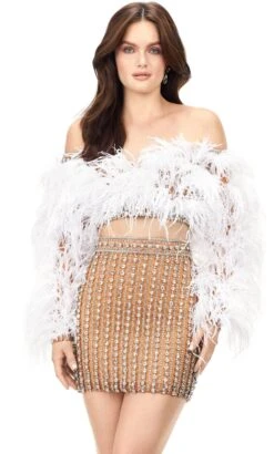 Ashley Lauren 4562 - Feathered Two Piece Short Dress -Wedding Dress Shop ashley lauren 4562 feathered two piece short dress special occasion dress 31694954168403