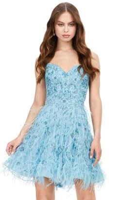 Ashley Lauren 4604 - Beaded Feathers A-Line Cocktail Dress -Wedding Dress Shop ashley lauren 4604 beaded feathers a line cocktail dress cocktail dresses 00 sky 32362562289747