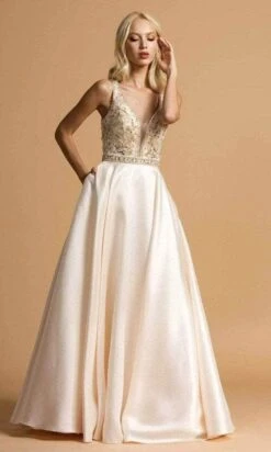 Aspeed Design - Scoop Back Satin Prom Dress L2183 - 1 Pc Champagne In Size S Available