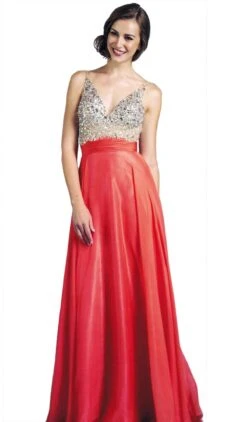 Aspeed Design - Bedazzled Sleeveless Deep V Neckline Prom Dress -Wedding Dress Shop bedazzled sleeveless deep v neckline prom dress prom dresses xxs peach cora 5654542352441