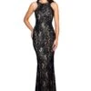 Cachet - 58250Z Black Embellished Lace Long Dress - 1 Pc Midnight Nude In Size 0 Available