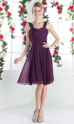 Cinderella Divine - 3801 Floral Strap Empire Waist A-Line Short Dress -Wedding Dress Shop cinderella divine 3801 floral strap empire waist a line short dress bridesmaid dresses xs eggplant 28142748598355