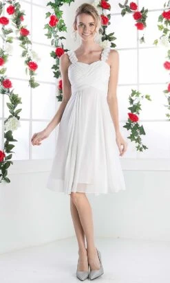 Cinderella Divine - 3801 Floral Strap Empire Waist A-Line Short Dress -Wedding Dress Shop cinderella divine 3801 floral strap empire waist a line short dress bridesmaid dresses xs off white 28120719130707
