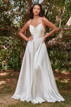 Cinderella Divine - BD104W Sleeveless Satin A-Line Gown