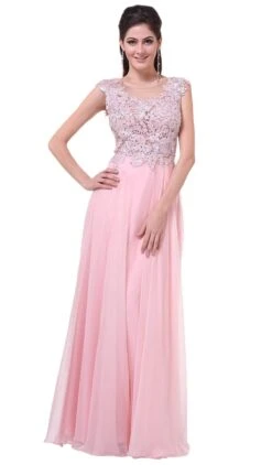 Cinderella Divine - Cap Sleeve Embellished Illusion Lace Gown -Wedding Dress Shop cinderella divine cap sleeve embellished illusion lace gown special occasion dress 2 blush 28046877818963