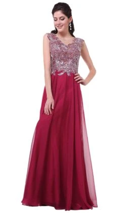 Cinderella Divine - Cap Sleeve Embellished Illusion Lace Gown -Wedding Dress Shop cinderella divine cap sleeve embellished illusion lace gown special occasion dress 2 burgundy 28046879359059