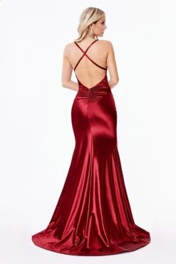 Cinderella Divine - CH236 Open Back Ruched Satin Evening Gown -Wedding Dress Shop cinderella divine ch236 open back ruched satin evening gown evening dresses 28115452559443