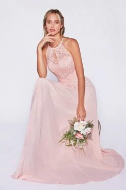 Cinderella Divine - CJ228 High Halter Lace Bodice A-Line Evening Gown -Wedding Dress Shop cinderella divine cj228 high halter lace bodice a line evening gown prom dresses 2 blush 14054828441683