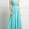 Cinderella Divine - Embellished Illusion Bateau Chiffon A-line Dress