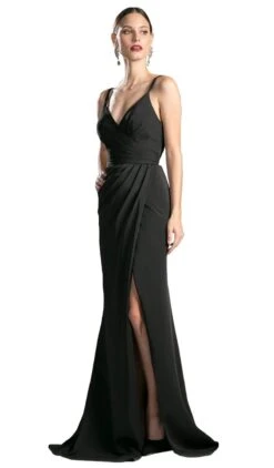 Cinderella Divine - KC1850 Sleeveless Wrap Bodice Drape-Detailed Gown