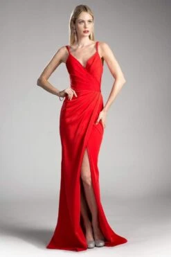 Cinderella Divine - KC1850 Sleeveless Wrap Bodice Drape-Detailed Gown -Wedding Dress Shop cinderella divine kc1850 sleeveless wrap bodice drape detailed gown evening dresses 2 red 28285859135571