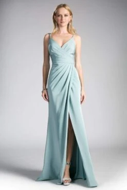 Cinderella Divine - KC1850 Sleeveless Wrap Bodice Drape-Detailed Gown -Wedding Dress Shop cinderella divine kc1850 sleeveless wrap bodice drape detailed gown evening dresses 2 seafoam blue 28620755304531