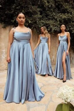 Cinderella Divine - Spaghetti Strap Sleek A-Line Gown BD104 -Wedding Dress Shop cinderella divine spaghetti strap sleek a line gown bd104 ccsale xs dusty blue 30188721668179