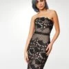 Clarisse - M6571 Knee Length Embroidered Lace Strapless Dress