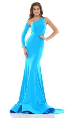 Colors Dress - 2690 Long Sleeve Asymmetrical Gown -Wedding Dress Shop colors dress 2690 long sleeve asymmetrical gown special occasion dress 0 turquoise 29328150036563