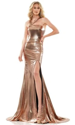 Colors Dress 2864 - Metallic Fabric Asymmetrical Sheath Gown
