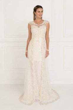 Elizabeth K Bridal - GL1539 Lace Embellished Illusion Jewel Sheath Dress -Wedding Dress Shop elizabeth k bridal gl1539 lace embellished illusion jewel sheath dress mother of the bride dresses xs ivory champagne 5412813766713