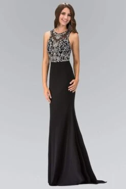 Elizabeth K - GL1385 Jewel Ornate Illusion Sheath Gown