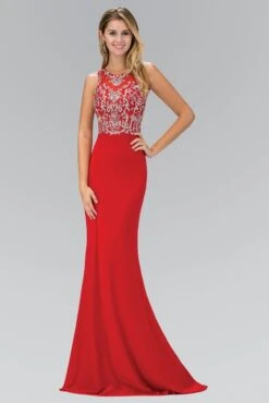 Elizabeth K - GL1385 Jewel Ornate Illusion Sheath Gown -Wedding Dress Shop elizabeth k gl1385 jewel ornate illusion sheath gown special occasion dress xs red 5412399546425