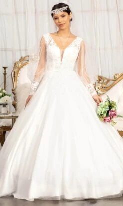 Elizabeth K GL1981 - Long Sleeve V-neck Wedding Gown -Wedding Dress Shop elizabeth k gl1981 long sleeve v neck wedding gown wedding dresses 30119483474003