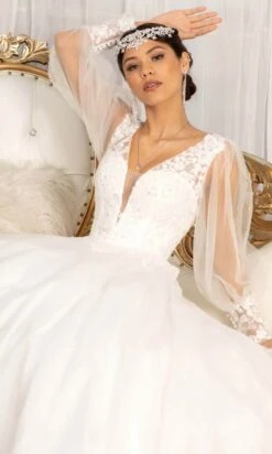 Elizabeth K GL1981 - Long Sleeve V-neck Wedding Gown -Wedding Dress Shop elizabeth k gl1981 long sleeve v neck wedding gown wedding dresses 30119483506771