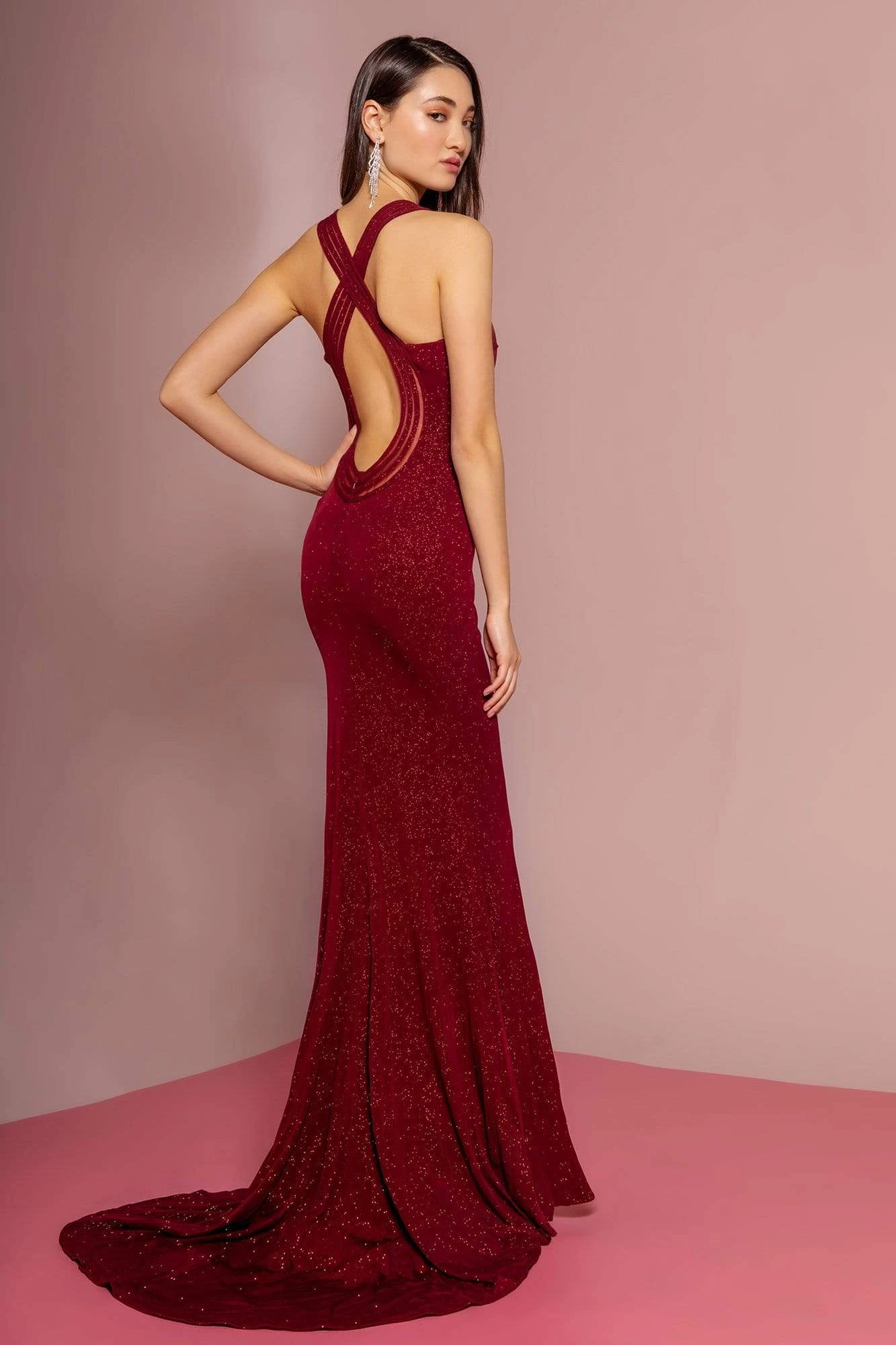 Elizabeth K - GL2704 Glitter Crepe Deep V-neck Trumpet Dress 2 Elizabeth K - GL2704 Glitter Crepe Deep V-neck Trumpet Dress - Image 2