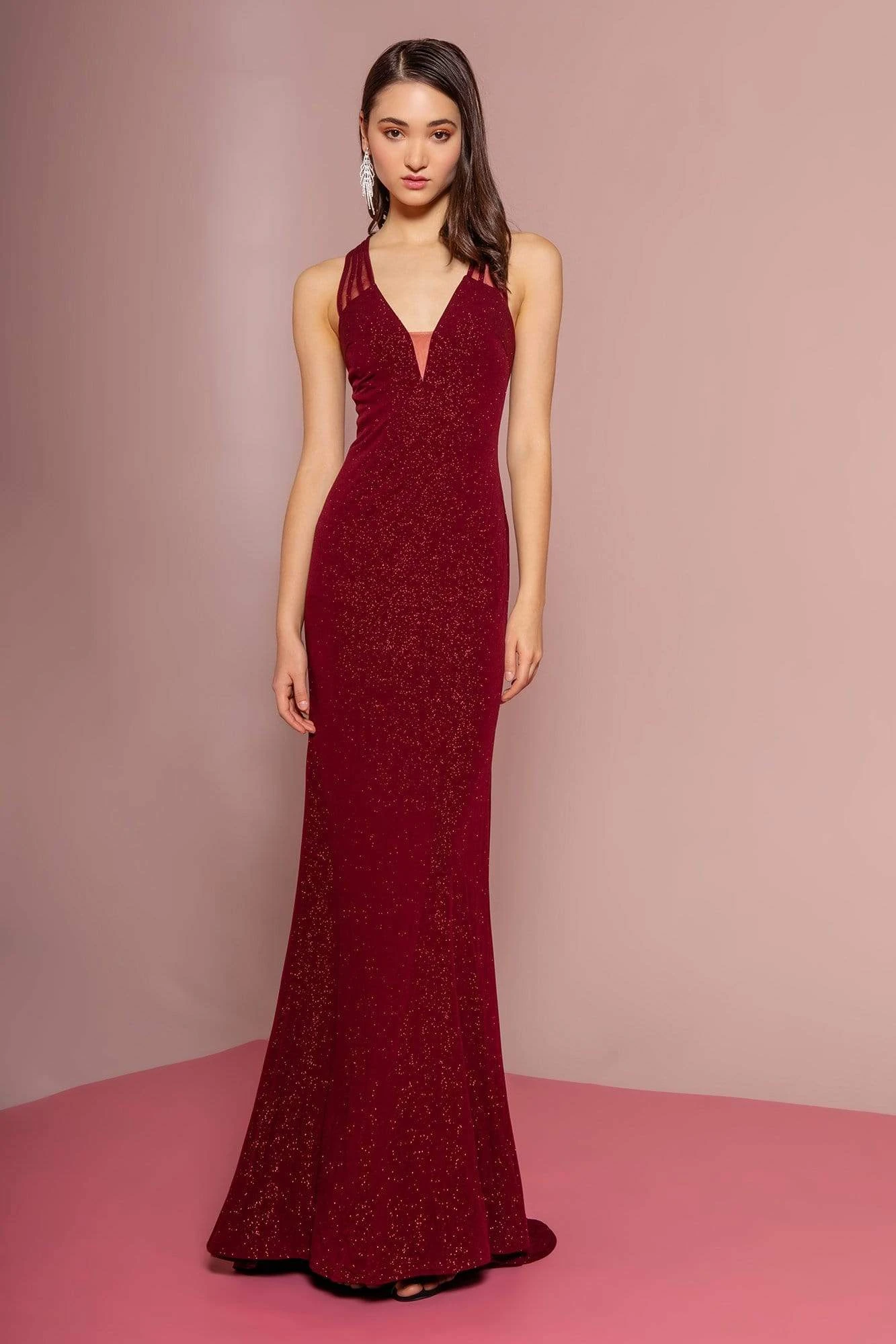 Elizabeth K - GL2704 Glitter Crepe Deep V-neck Trumpet Dress 1 Elizabeth K - GL2704 Glitter Crepe Deep V-neck Trumpet Dress
