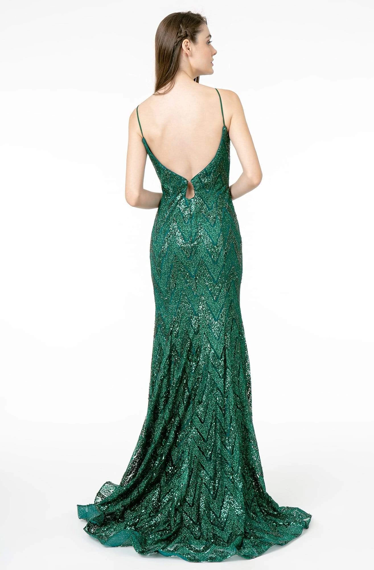 Elizabeth K - GL2950 Sequined Deep V-Neck Trumpet Dress 2 Elizabeth K - GL2950 Sequined Deep V-Neck Trumpet Dress - Image 2