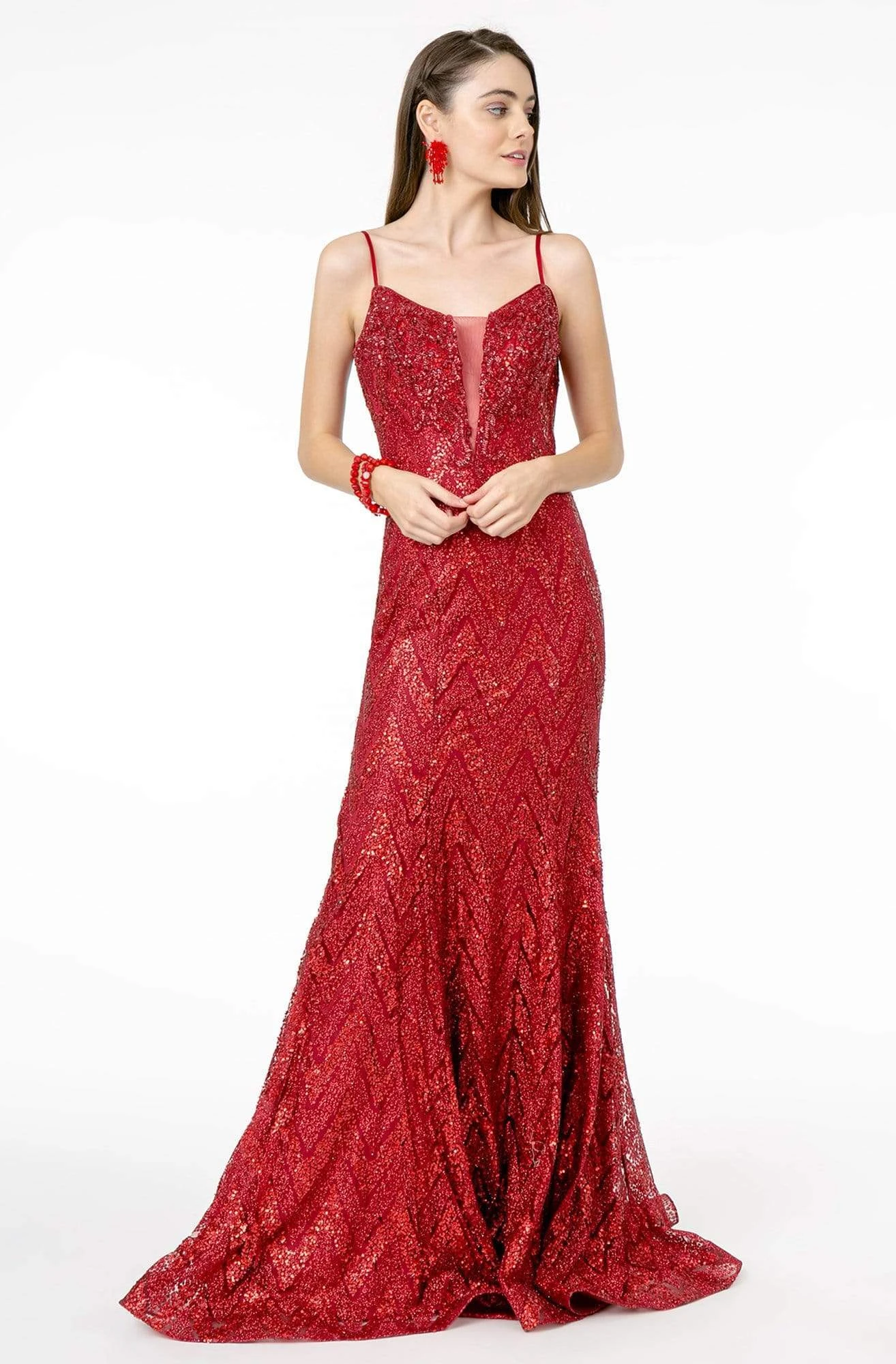 Elizabeth K - GL2950 Sequined Deep V-Neck Trumpet Dress 5 Elizabeth K - GL2950 Sequined Deep V-Neck Trumpet Dress - Image 5