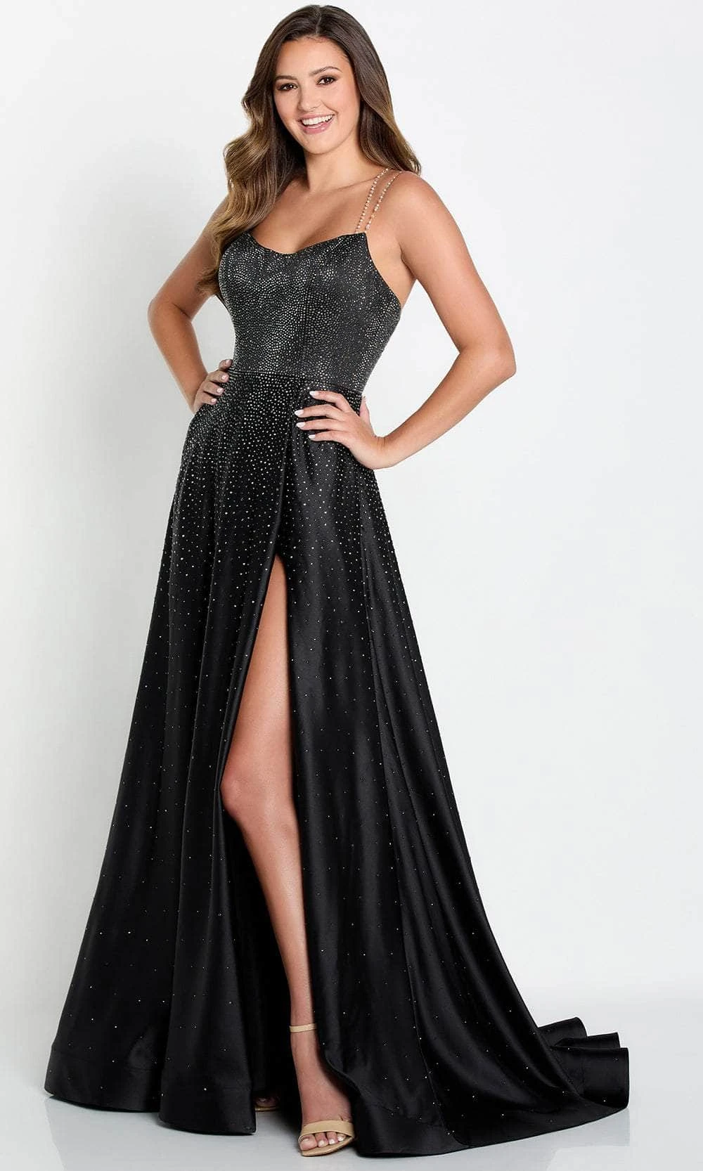 Ellie Wilde EW34128 - Beaded Satin A-Line Prom Dress 1 Ellie Wilde EW34128 - Beaded Satin A-Line Prom Dress