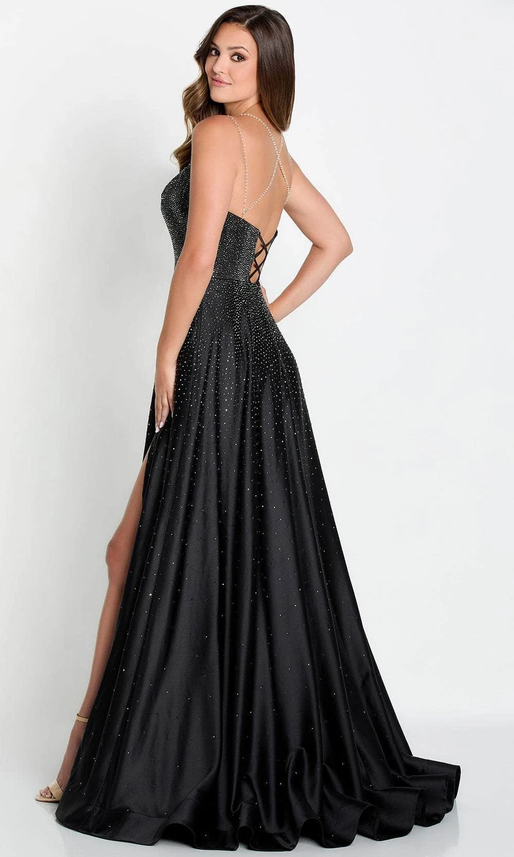Ellie Wilde EW34128 - Beaded Satin A-Line Prom Dress 2 Ellie Wilde EW34128 - Beaded Satin A-Line Prom Dress - Image 2