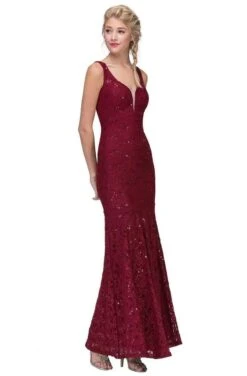 Eureka Fashion - 5010 Lace Deep V-neck Trumpet Dress -Wedding Dress Shop eureka fashion 5010 lace deep v neck trumpet dress evening dresses xs burgundy 28056781029459