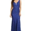 Eureka Fashion - 5010 Lace Deep V-neck Trumpet Dress