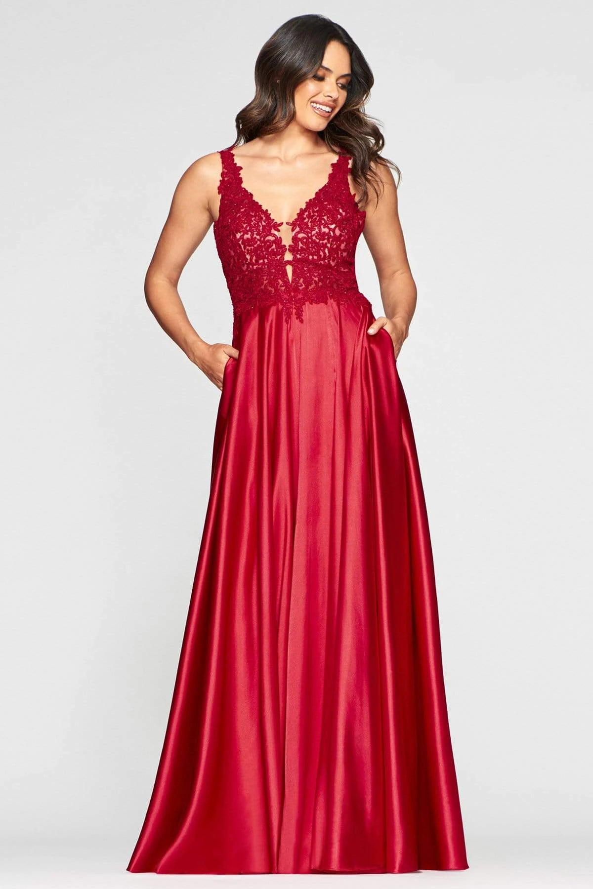 Faviana - 10407 Sleeveless Lace Bodice Flowy Satin Gown 1 Faviana - 10407 Sleeveless Lace Bodice Flowy Satin Gown