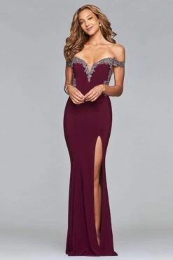 Faviana - S10001 Off-Shoulder Jersey Sheath Gown 12 Faviana - S10001 Off-Shoulder Jersey Sheath Gown -Wedding Dress Shop faviana s10001 off shoulder jersey sheath gown evening dresses 0 bordeaux 28837295849555
