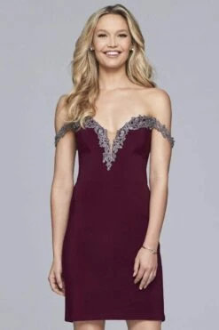 Faviana - S10152 Metallic Appliqued Jersey Sheath Dress