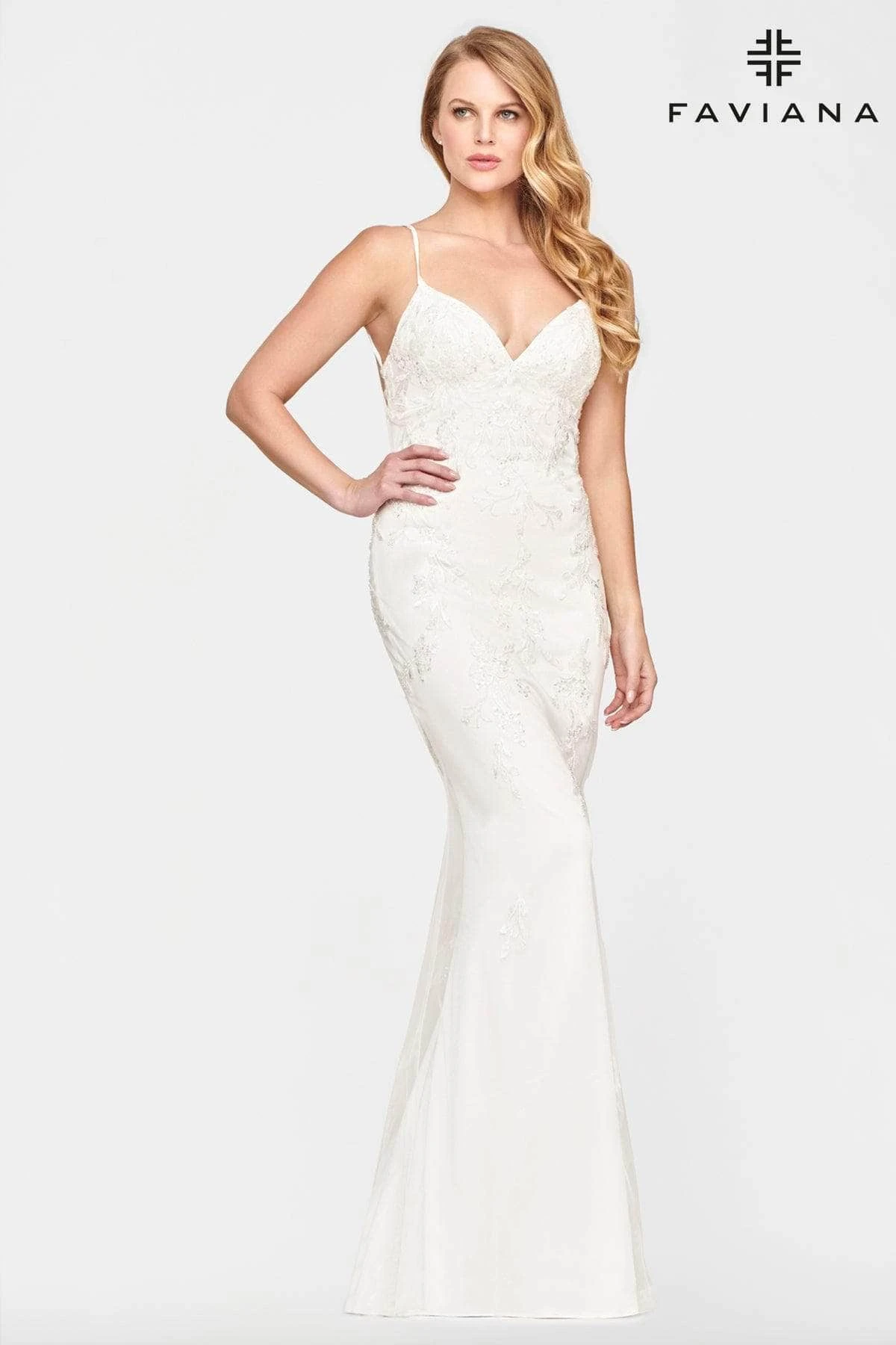 Faviana - S10633 V-Neck Open Back Trumpet Gown 9 Faviana - S10633 V-Neck Open Back Trumpet Gown - Image 9