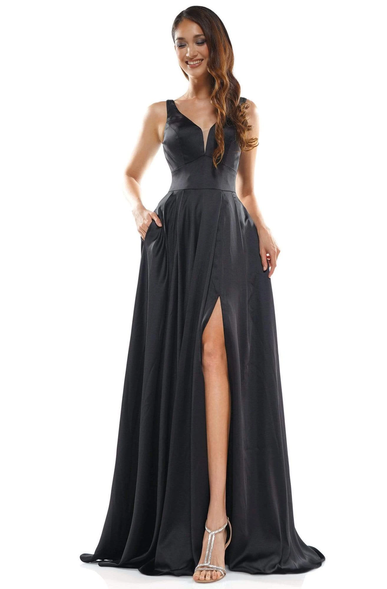 Glow Dress - G904 Deep V-Neck Satin A-Line Gown 3 Glow Dress - G904 Deep V-Neck Satin A-Line Gown - Image 3
