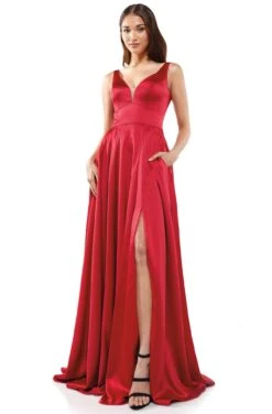 Glow Dress - G904 Deep V-Neck Satin A-Line Gown 14 Glow Dress - G904 Deep V-Neck Satin A-Line Gown -Wedding Dress Shop glow dress g904 deep v neck satin a line gown prom dresses 2 red 13825206157395