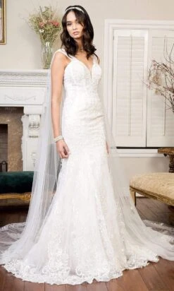 GLS By Gloria - GL1935 Embroidered V Neck Mermaid Dress