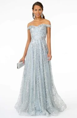 GLS By Gloria - GL2887 Floral Embroidered Glitter Mesh Gown