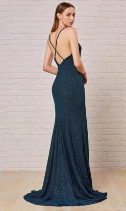 J'Adore Dresses - J18033 Spaghetti Strap Glitter High Slit Gown -Wedding Dress Shop j adore j18033 spaghetti strap glitter high slit gown evening dresses 15650597339219