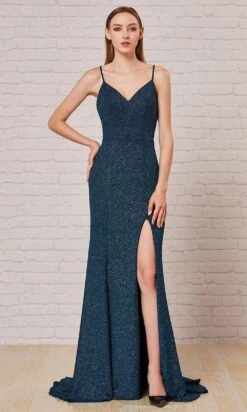 J'Adore Dresses - J18033 Spaghetti Strap Glitter High Slit Gown -Wedding Dress Shop j adore j18033 spaghetti strap glitter high slit gown evening dresses 2 peacock green 15650597404755