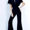 Jovani - 00762 Ruffle Angel Sleeved Split Neckline Jumpsuit